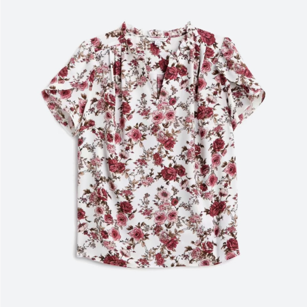 41 Hawthorn Tiffiny Tulip Sleeve Blouse - Pink and White rose floral - Size 2X